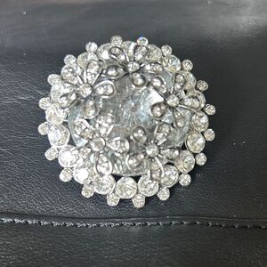 Exquisite Silver Floral Crystal Brooch